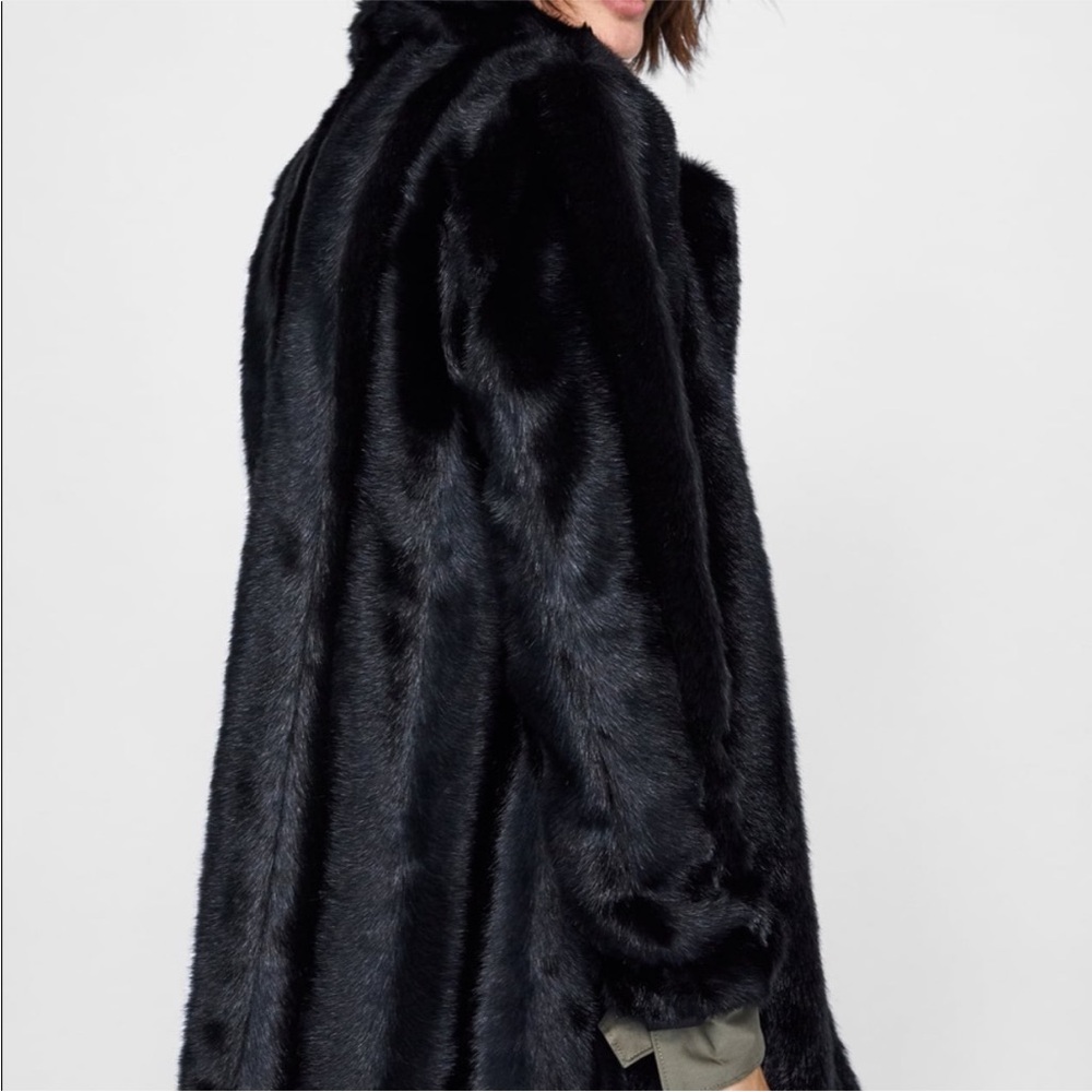 Zara NWT black lapel collar faux fur coat - Picture 9 of 10